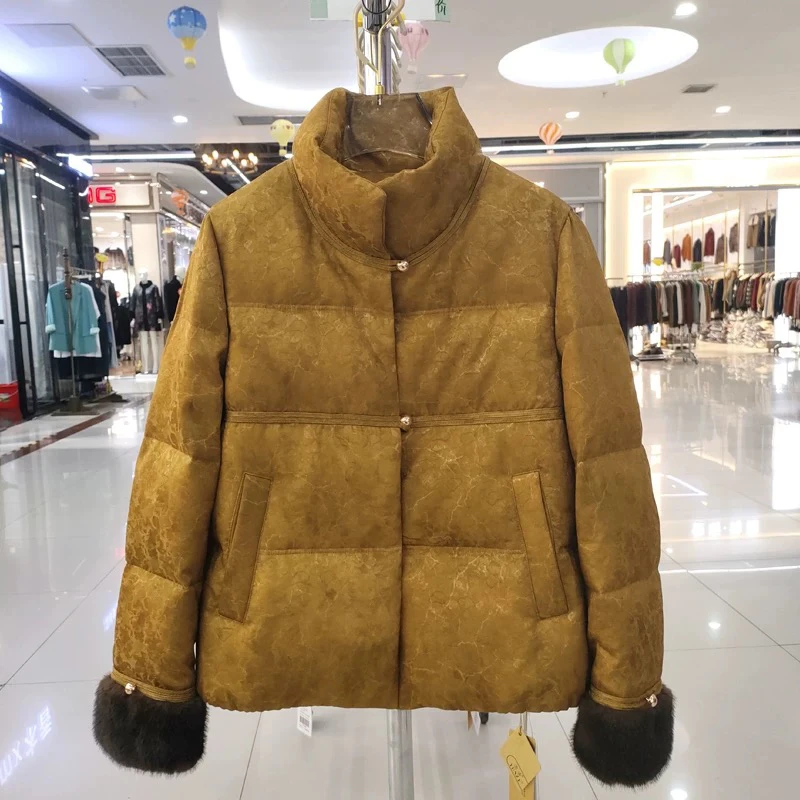 (祥盛)812款提花新中式国风短款保暖时尚外套鹅绒服立领