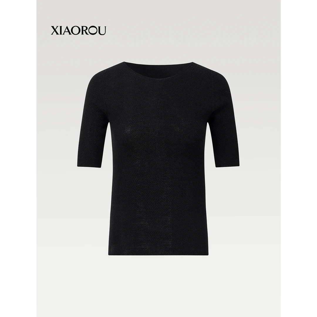 XIAOROU/小柔【可可专属】SW6605【桑蚕丝绒】纯色圆领短袖体恤
