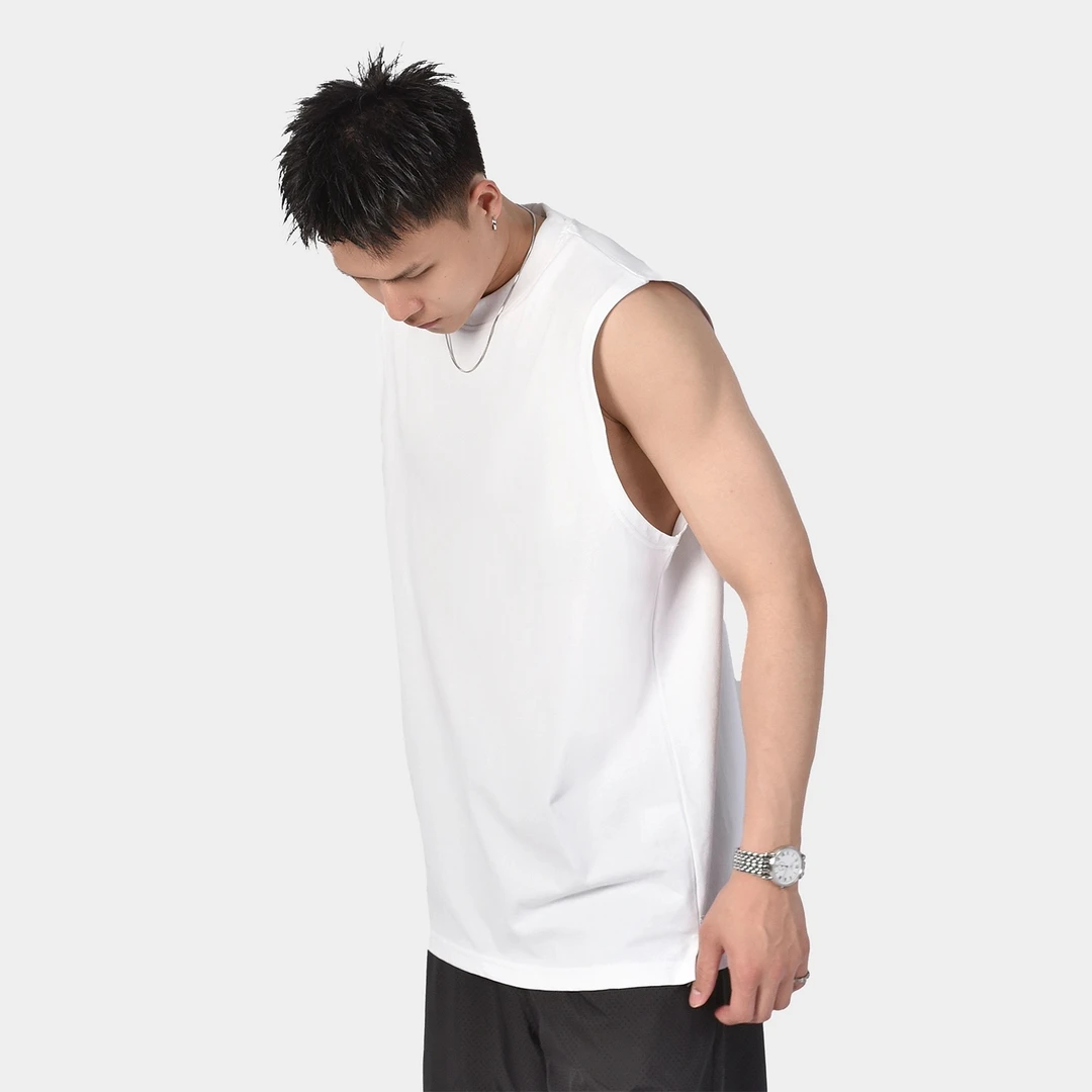 纯色无袖休闲时尚常规t恤运动健身夏季透气宽松跑步圆领打底纯棉