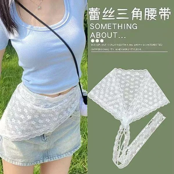 蕾丝花边腰带女装饰配裙子腰间配饰三角巾系腰高级感丝巾屁帘女款