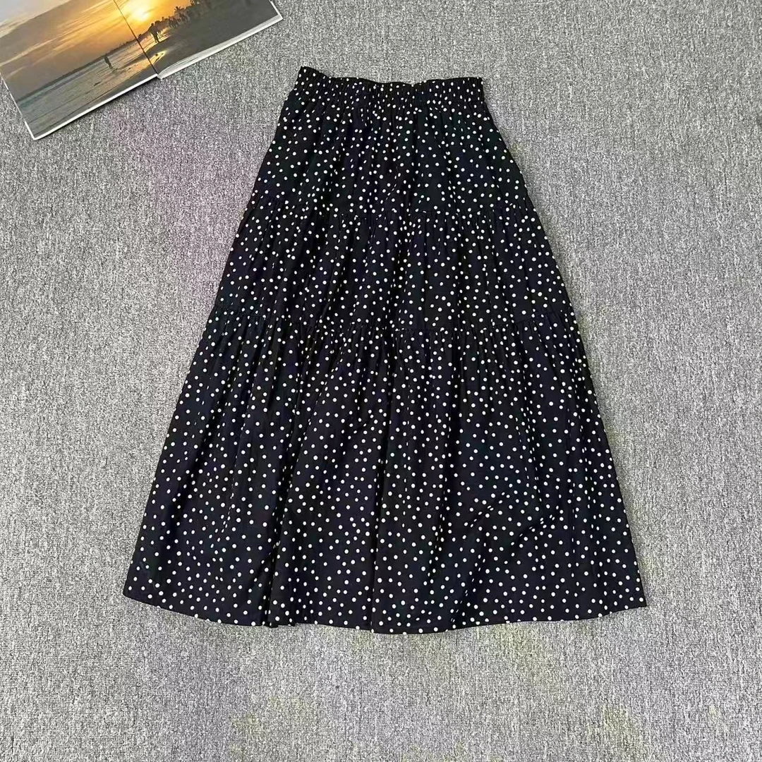82992余小鱼【波点精灵】黑色松紧腰气质百搭时尚夏季半身裙女装