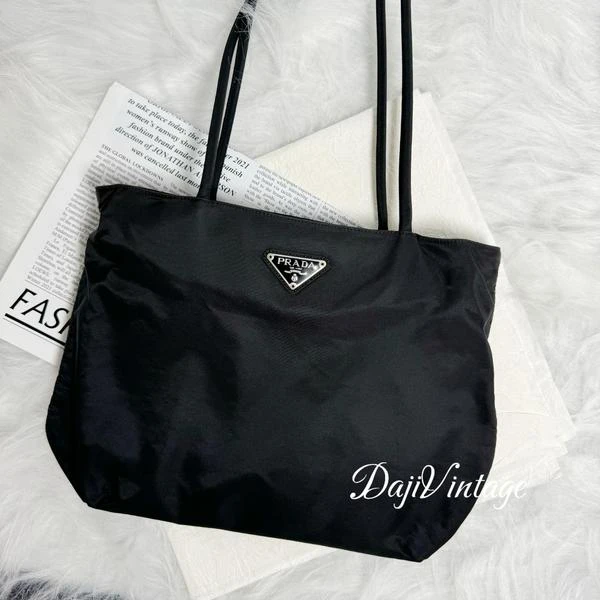 大吉中古/Prada普拉达黑银26尼龙托特单肩包