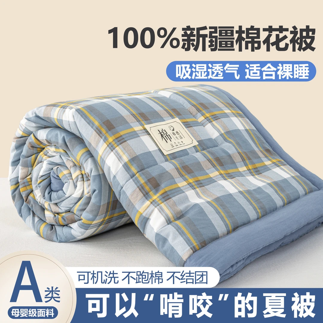 100%新疆棉花被空调被纯棉夏被可机洗非全棉夏凉被夏季薄款棉花被