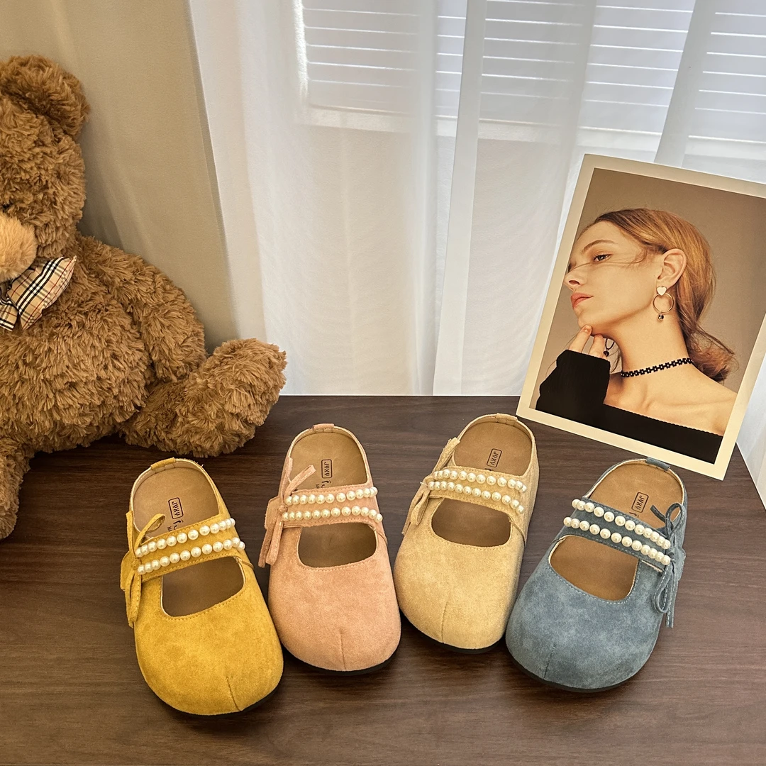 拼色绒面蝴蝶结个性包头包头拖半拖时尚春季百搭时尚秋季软底平底