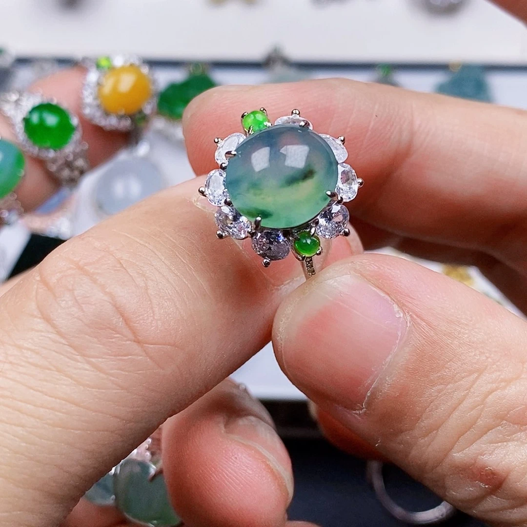 翡翠银S925镶嵌戒指落****6戒指