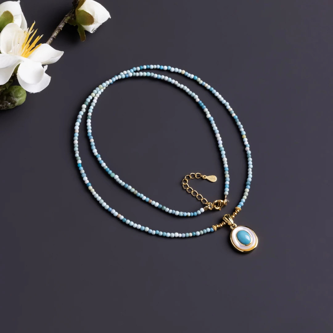 【绿松系列】s925银.渐变色轻奢绿松石小米珠设计款项链