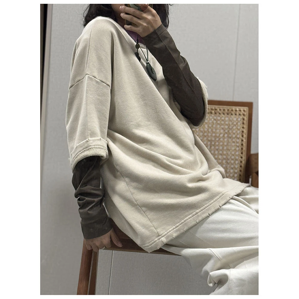 2W006    春季新款女士宽松落肩七分袖薄款卫衣休闲上衣