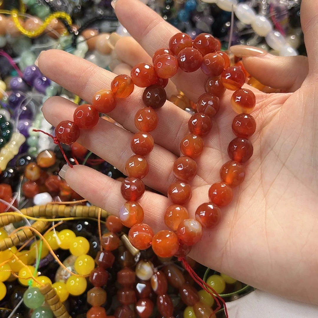 玛瑙/玉髓未镶嵌珠宝半成品卡10柿子红玛瑙一条