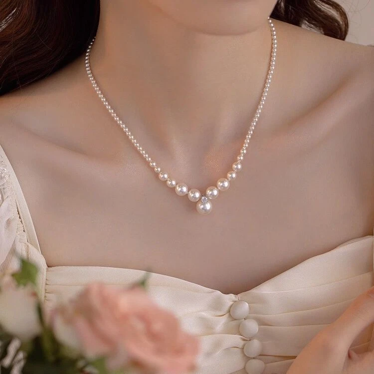 铜合金仿珍珠吊坠 施家珍珠项链女小众高级吊坠轻奢甜美时尚颈链