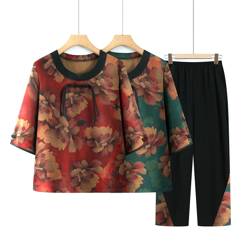 中老年人夏装女衬衫70岁老人衣服奶奶装套装妈妈装2025新款老太太