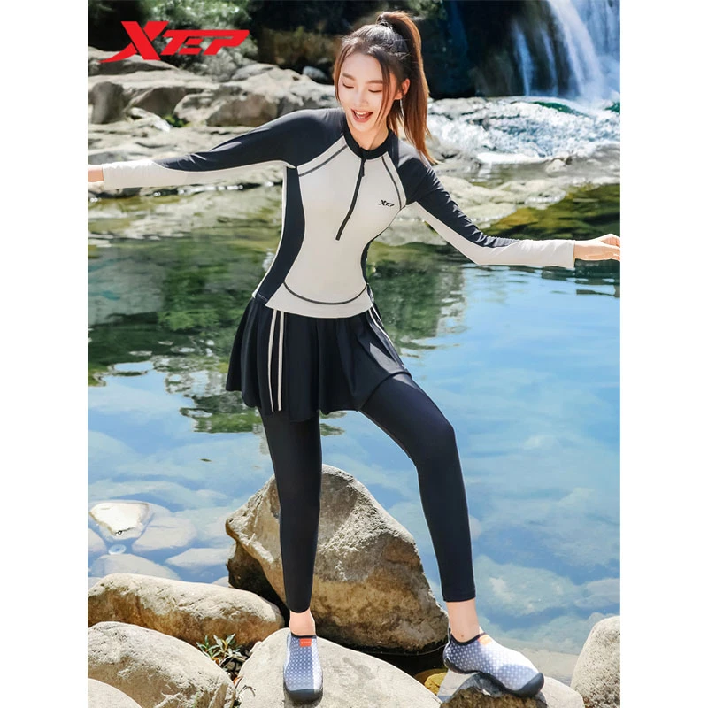 特步长袖长裤泳衣女2025新款保守显瘦分体遮肚游泳冲浪训练潜水服