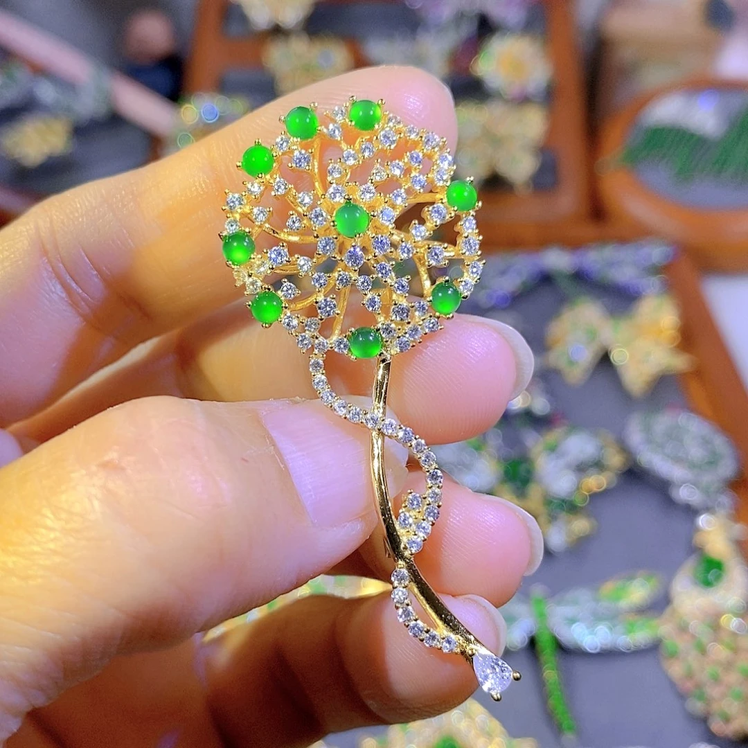 颈饰银S925镶嵌翡翠