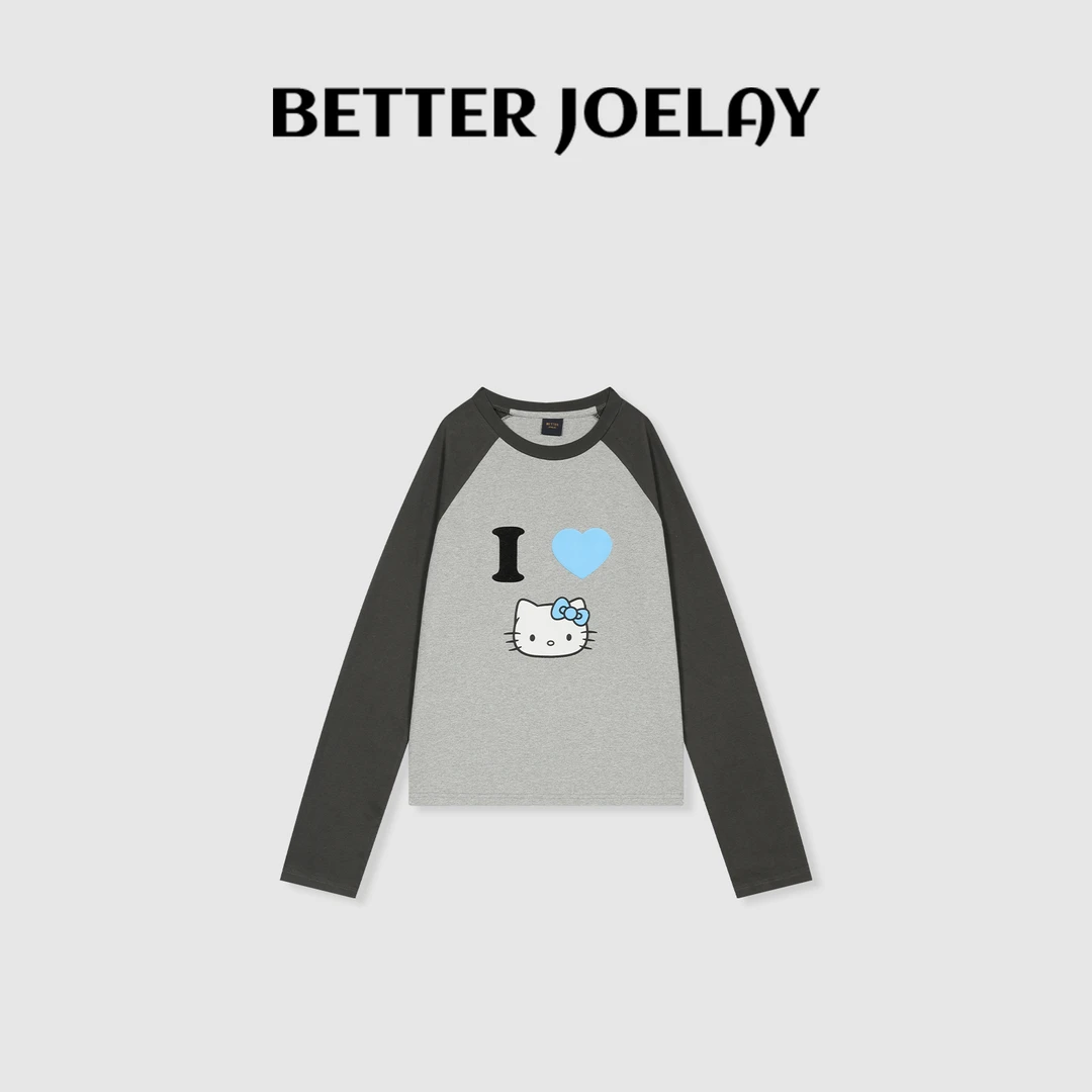 BETTER JOELAY-【爱心Kitty】时尚百搭卡通插肩可爱T恤长袖KH1203