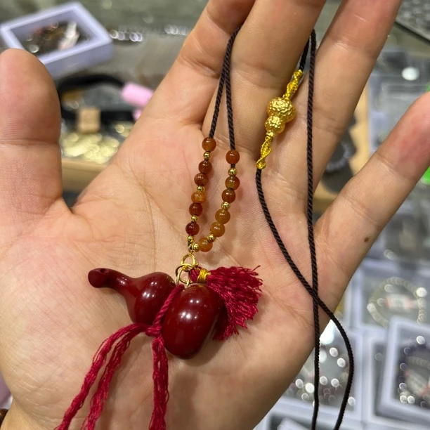 含辰砂工艺品【七七严选】双葫芦朱砂毛衣链项链TQ