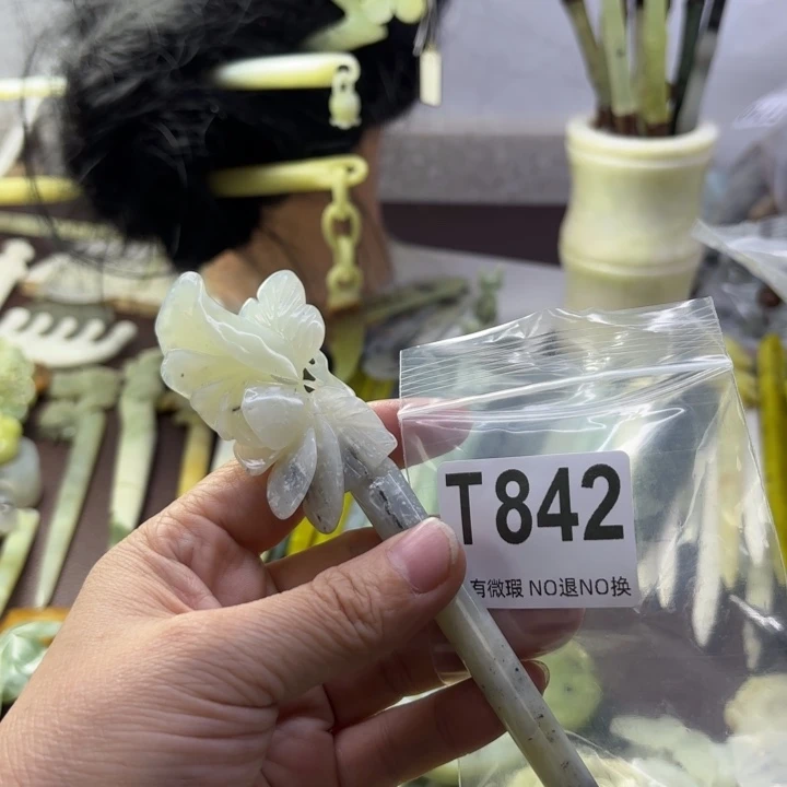 蛇纹石玉发饰合金甜****