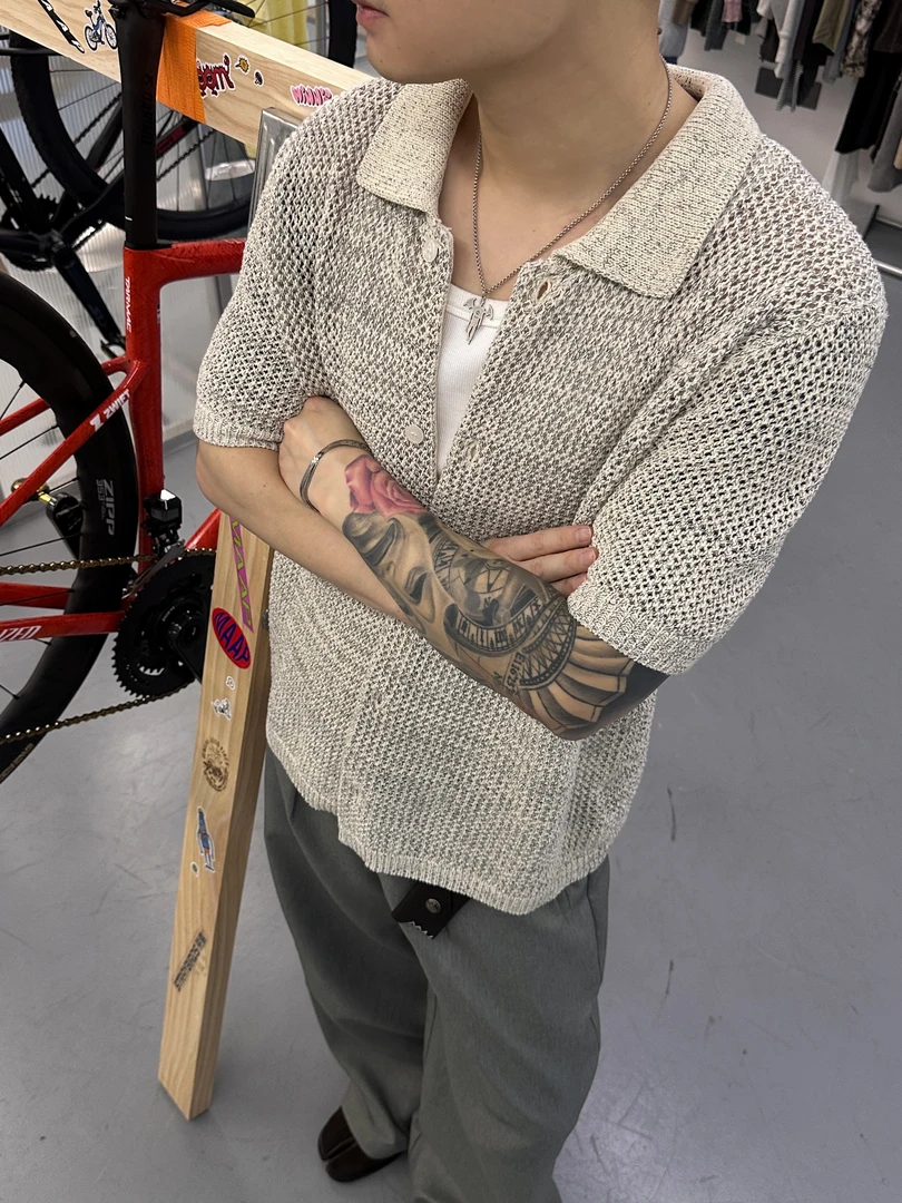 CALLMELAMB丨针织开衫丨小五叔丨老钱风定制混纱镂空半袖针织开衫