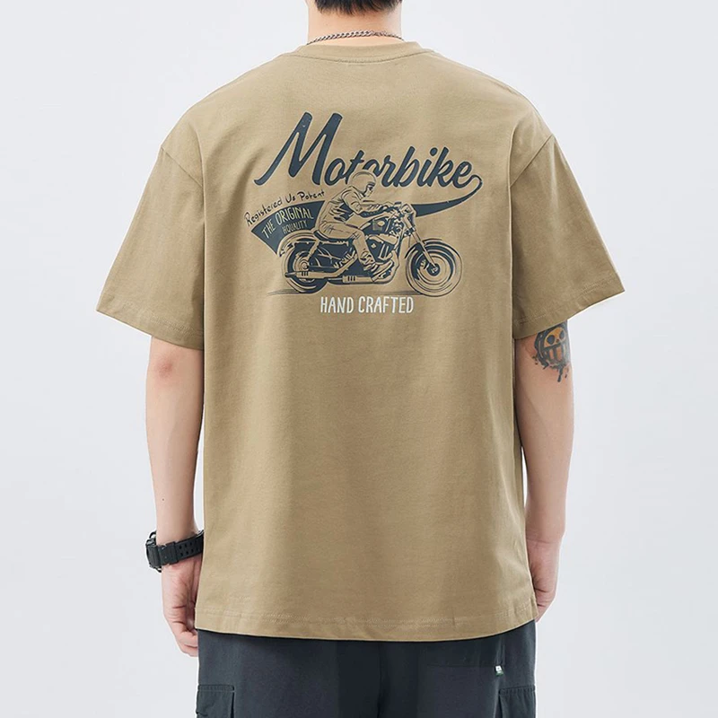 夏季欧若风潮牌圆领印花宽松休闲时尚经典复古风男士短袖t恤美式