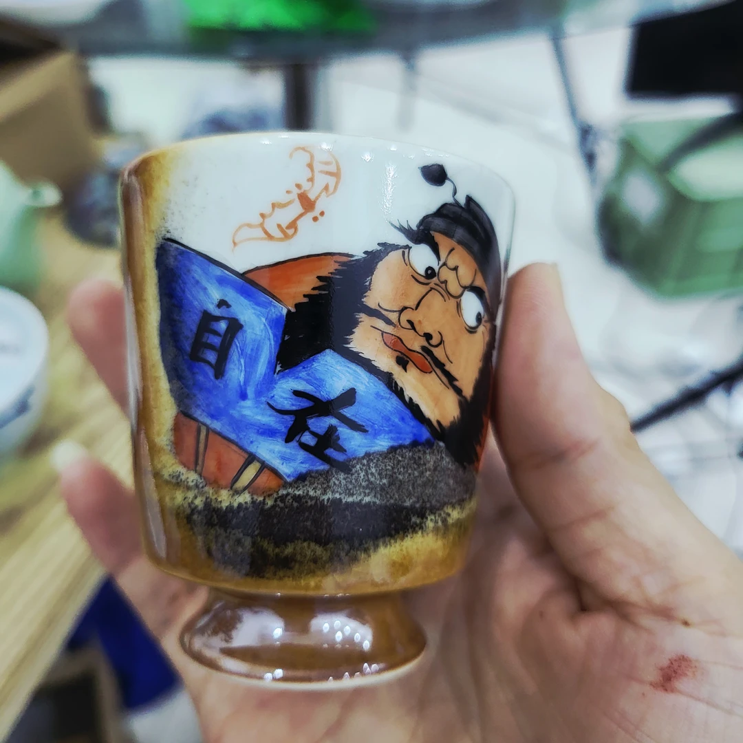 景德镇手工手绘钟馗国风款茶杯复古高档陶瓷主人杯柴窑中式礼盒装
