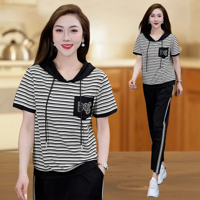 卫衣薄款百搭洋气休闲服运动套装时尚连帽气质减龄显瘦女士两件套
