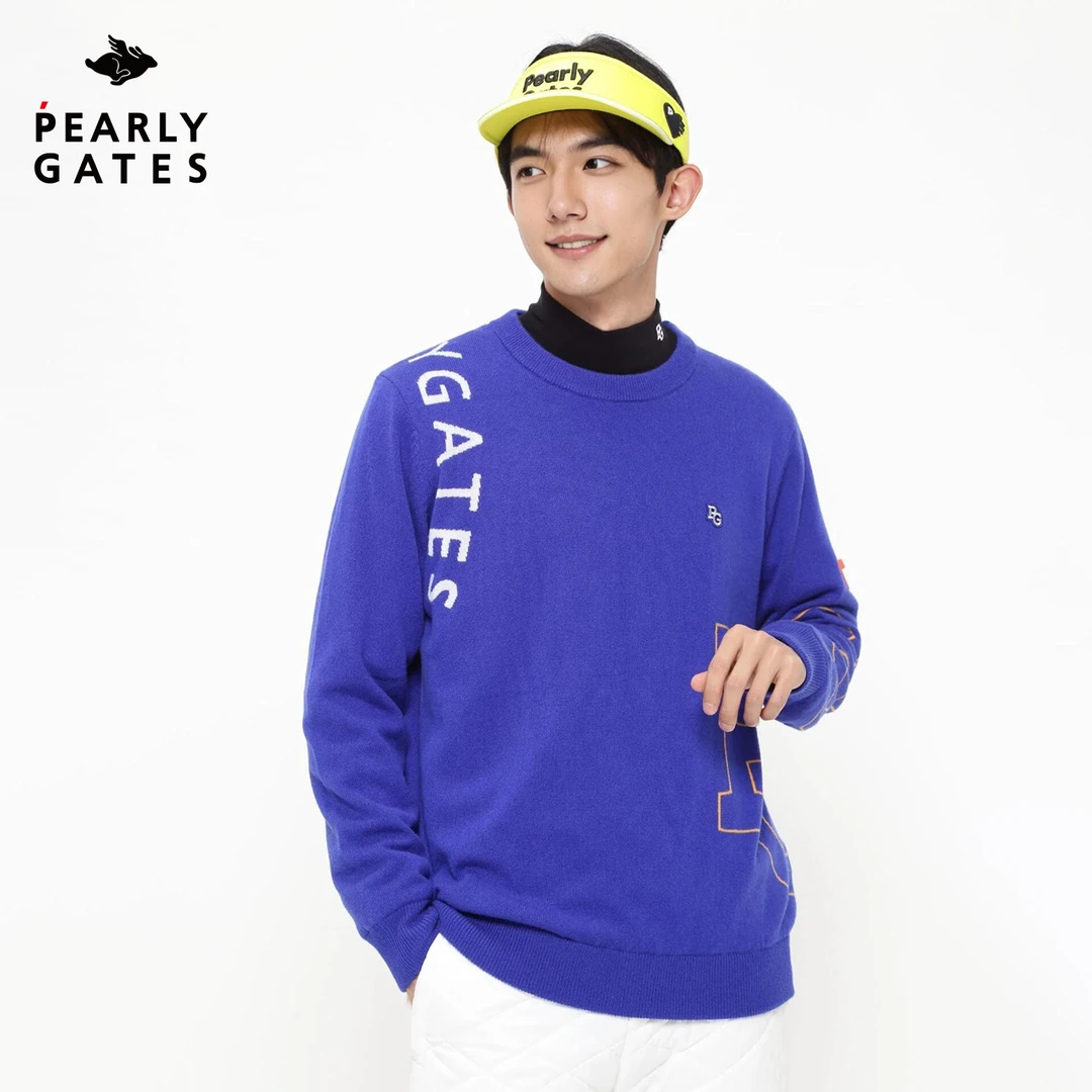 PEARLYGATES高尔夫服装PG男士秋冬圆领套头毛衣保暖羊毛针织衫