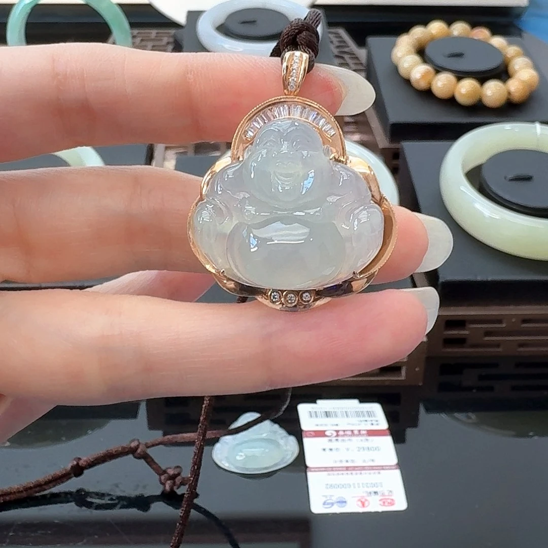 翡翠18K金镶嵌吊坠(不含链)