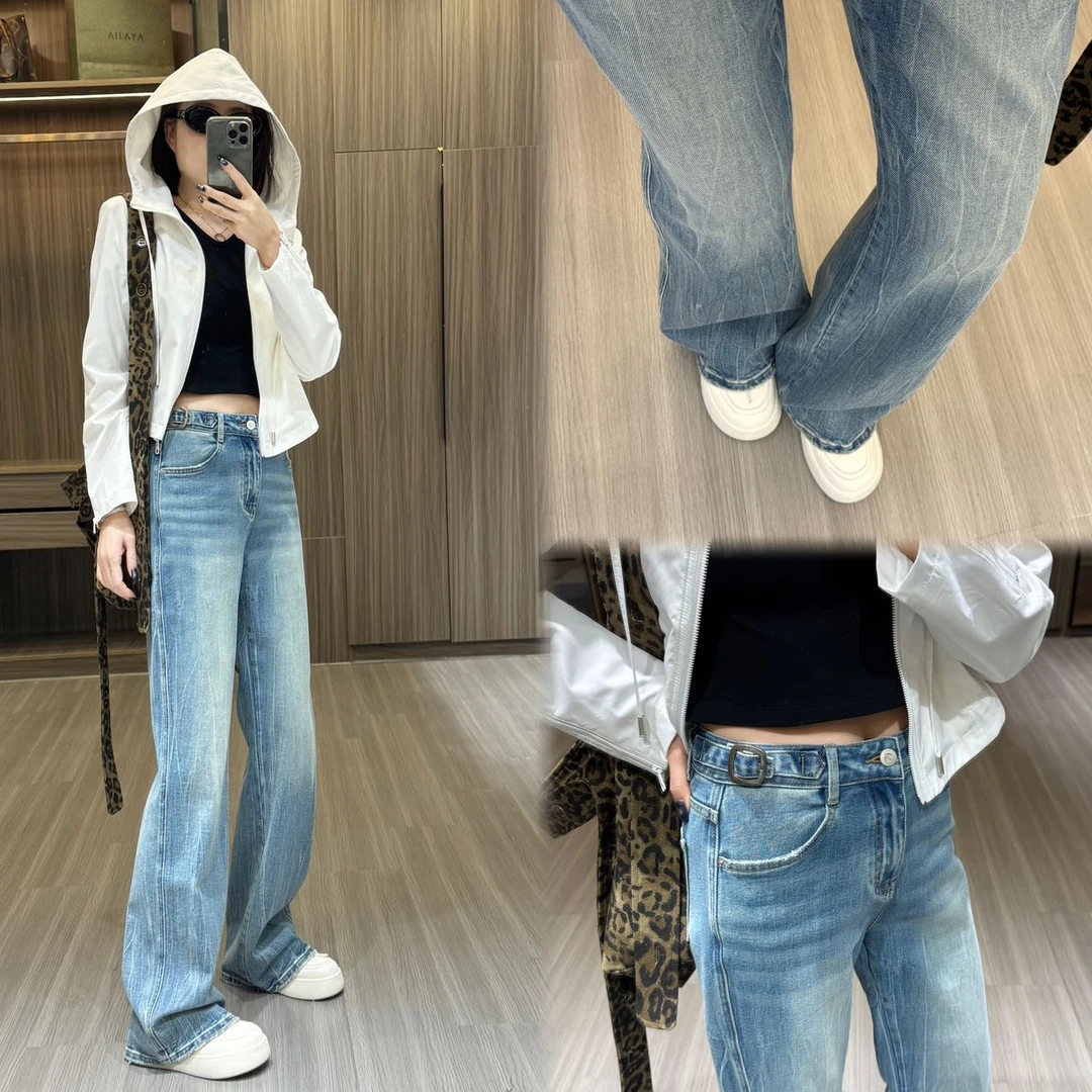 阿雅家97J02大牌女神裤（洗水重工艺）不贴腿的喇叭裤百搭牛仔裤