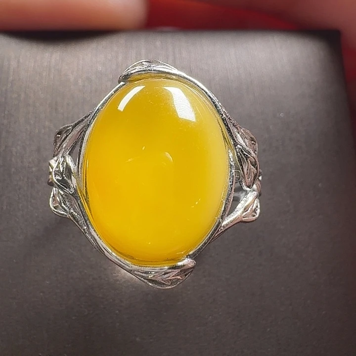 蜜蜡银S925镶嵌戒指戒指