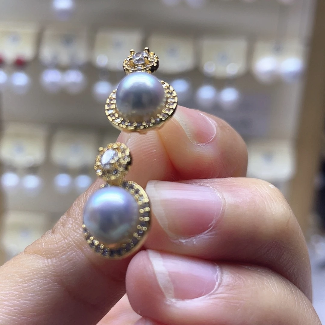 海水珍珠耳饰银S925镶嵌