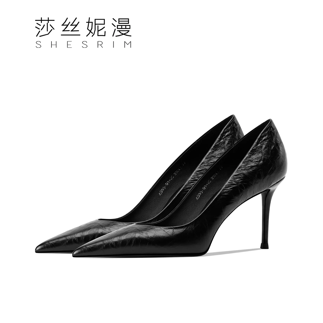 279-2025新款百搭气质时尚黑色细跟职业尖头细高跟浅口简约高跟鞋