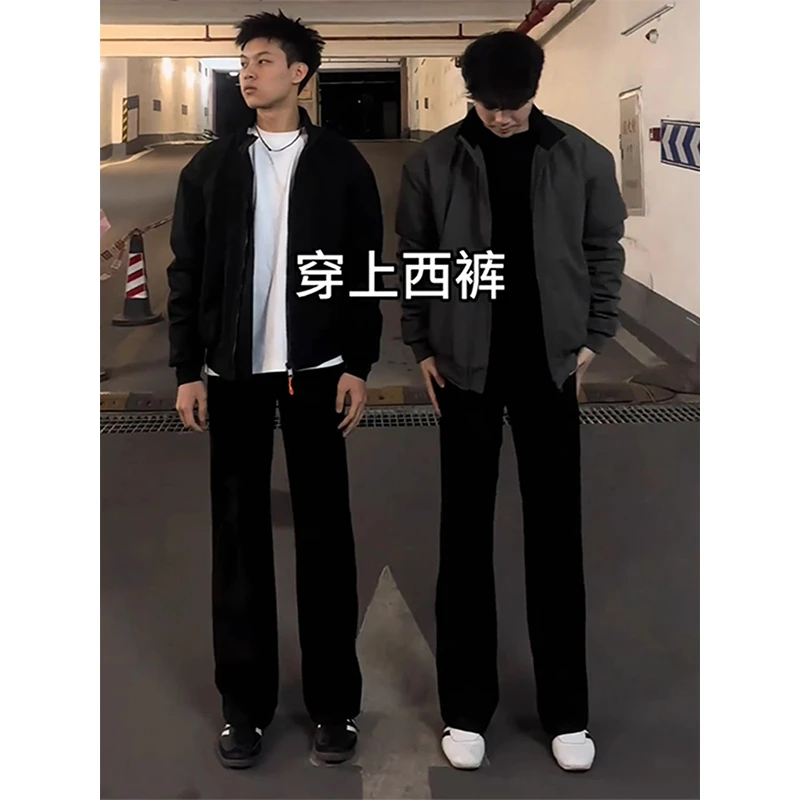 黑色垂感微喇西裤男秋冬季潮流高级感加绒加厚百搭裤子显瘦显腿长