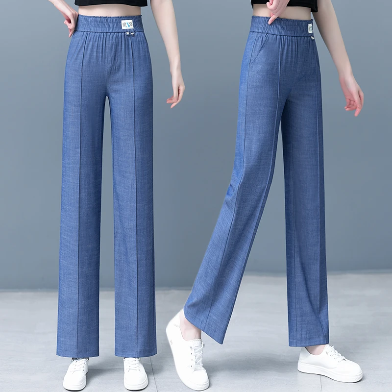 23668天丝牛仔裤女薄款冰丝2025夏季新款高腰宽松显瘦垂感裤子
