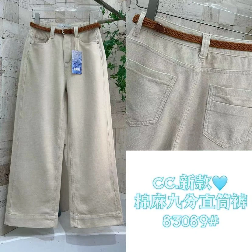 83089春季夏季阔腿裤高弹力高腰棉麻裤潮流宽松