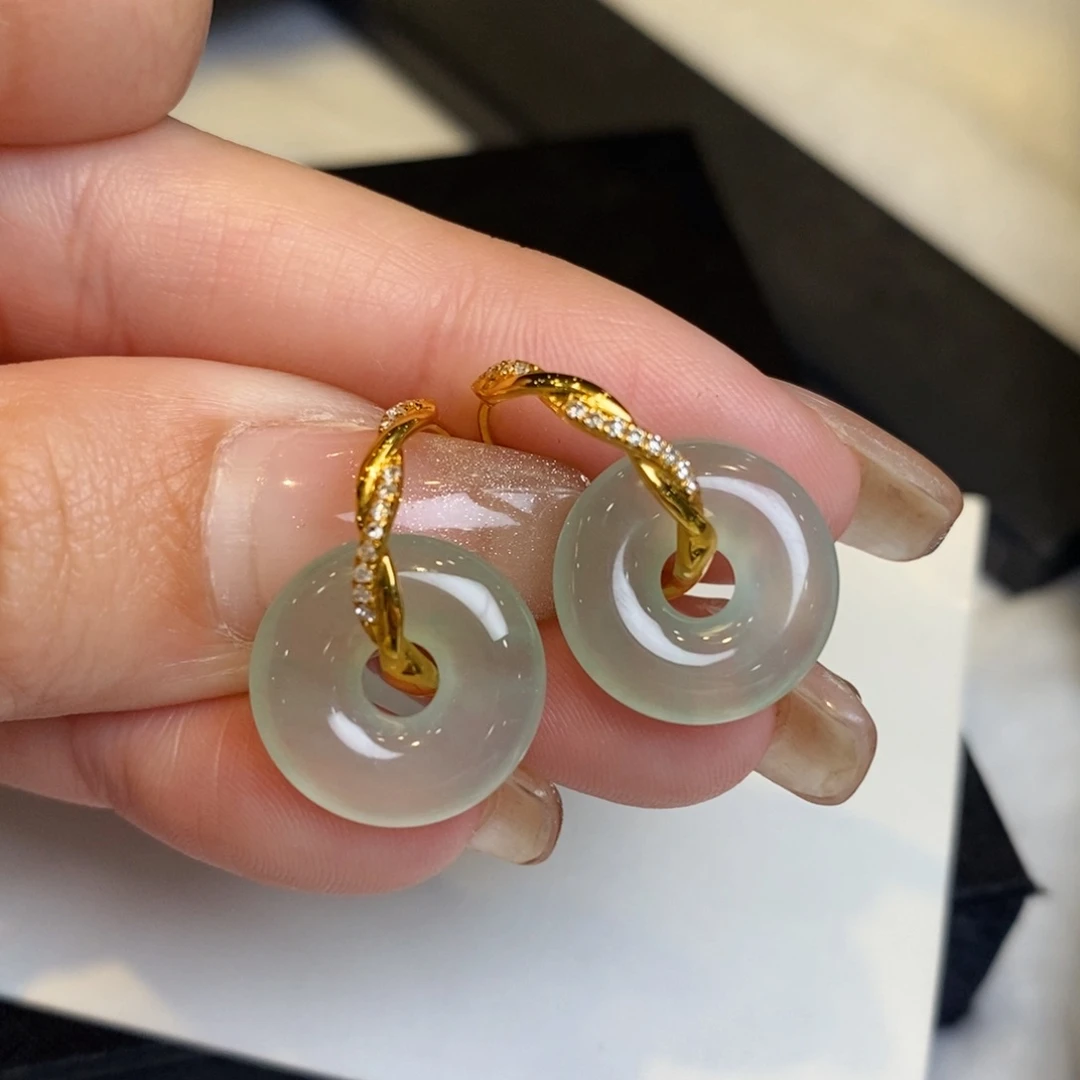翡翠耳饰18K金镶嵌甜甜圈