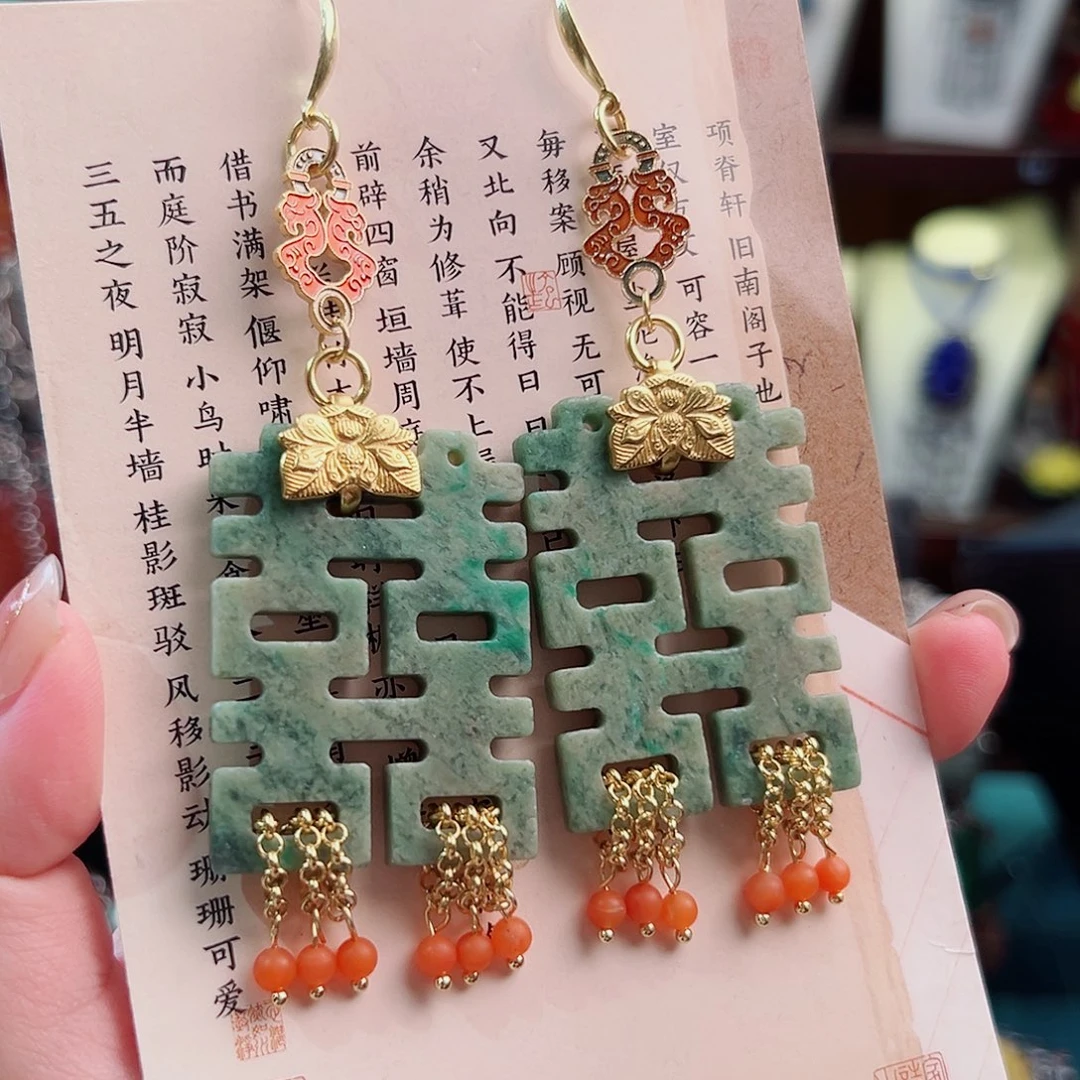 翡翠银S925镶嵌耳饰国风