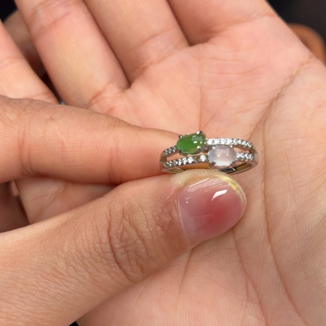 翡翠银S925镶嵌颈饰戒指