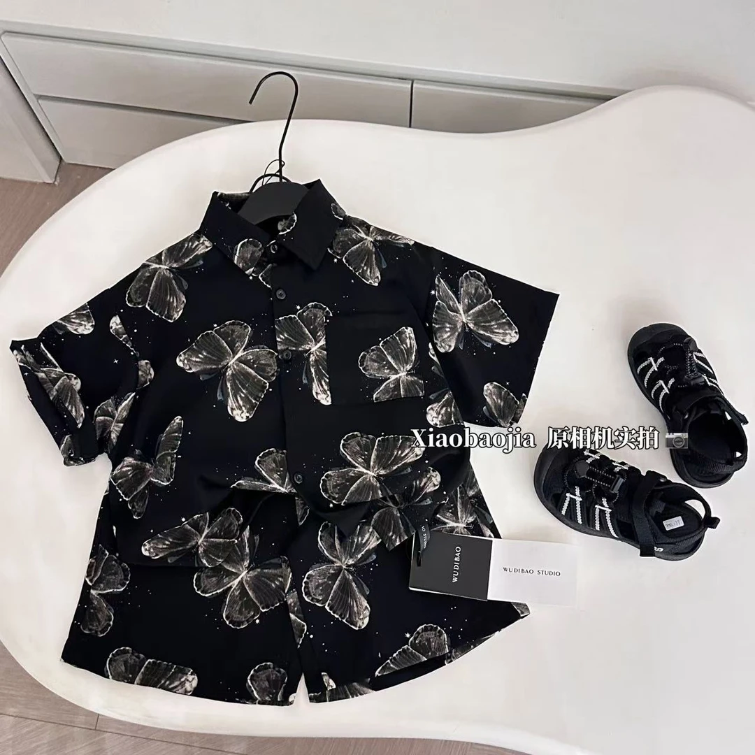 蝴蝶印花男童套装薄款夏季2025小宝家宽松韩系设计款个性男宝套装