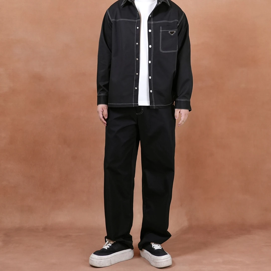 店庆价 马丁叔叔 秋冬新款时尚明线设计宽松百搭衬衫裤子