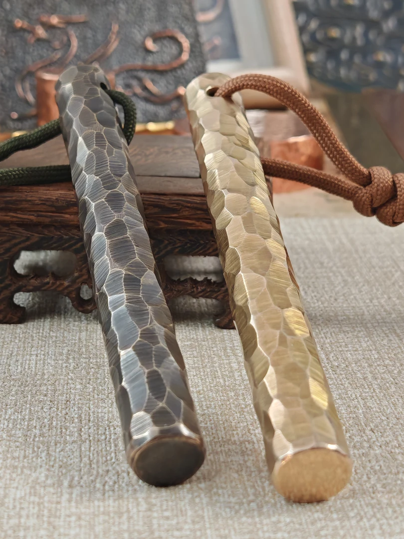 《山野创意小铺》纯手工黄铜户外多功能工具酷棍 古巴藤短棍