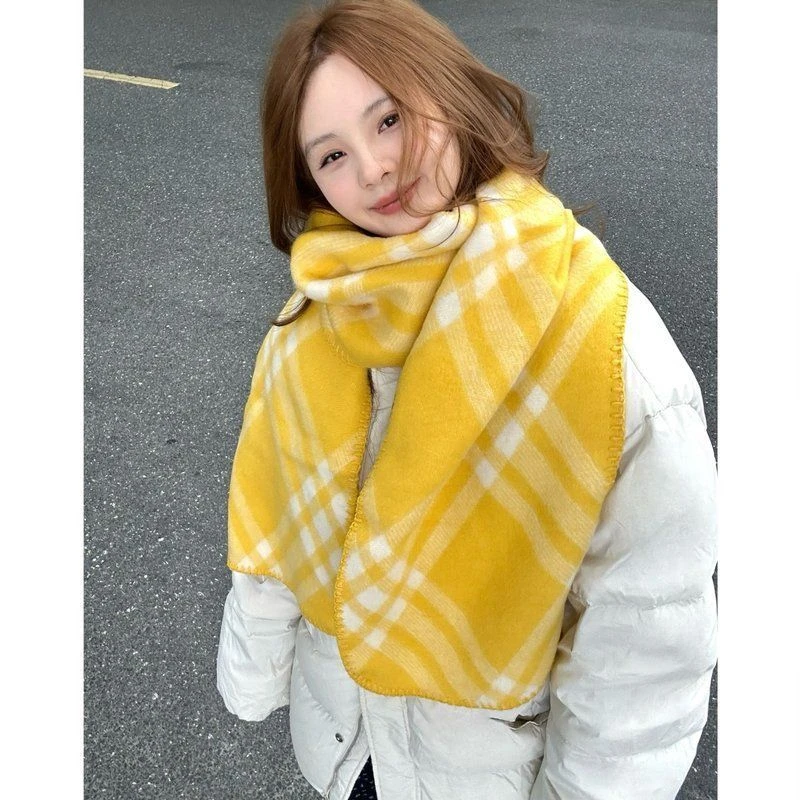 智贤同款高级感复古格子围巾女冬保暖双面锁边围脖披肩
