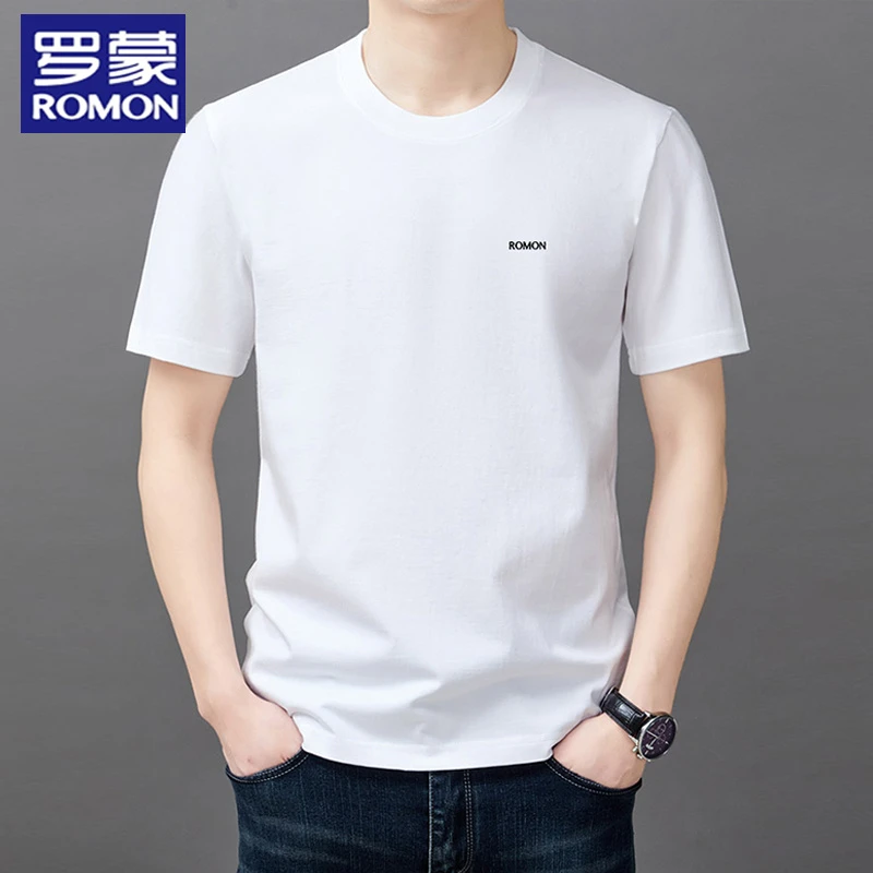 罗蒙品牌男士短袖T恤新款简约爆款圆领上衣透气体恤汗衫潮流小衫