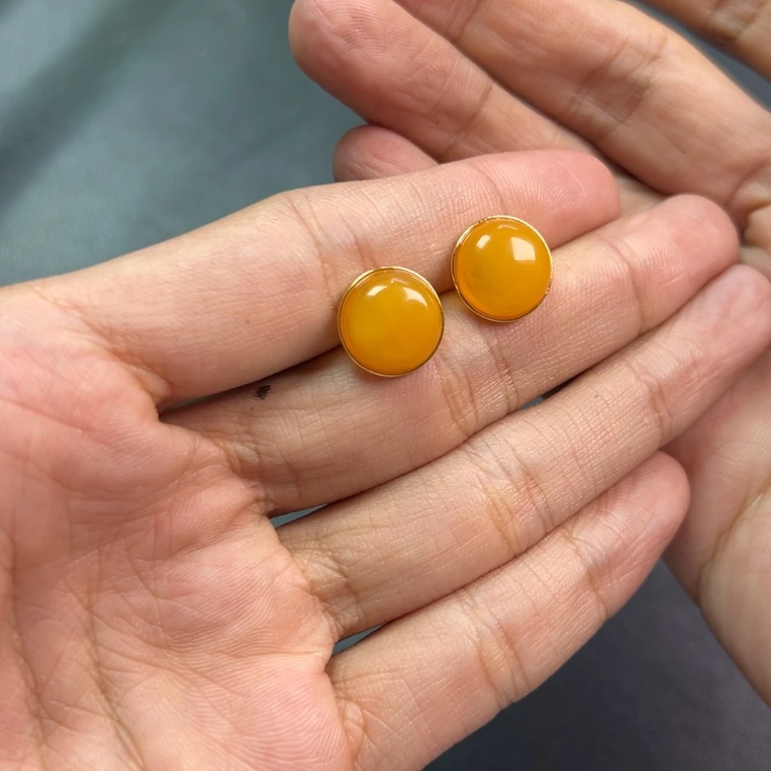 蜜蜡颈饰银S925镶嵌多样性高端老黄蜡蜜蜡耳钉