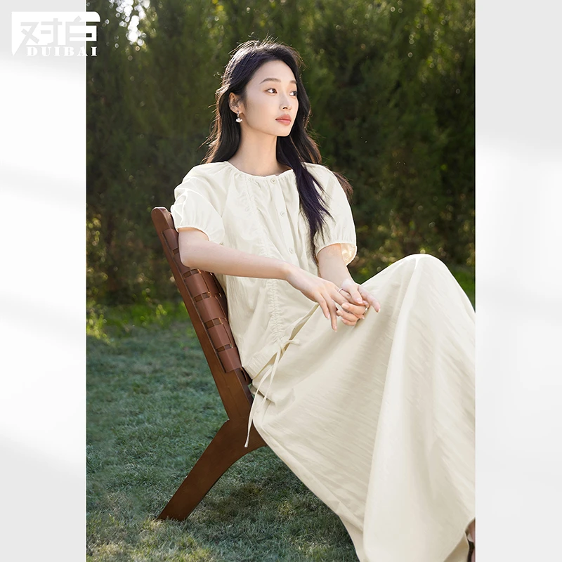 对白气质休闲衬衫套装裙女2025夏新款抽褶系带上衣半裙高级两件套