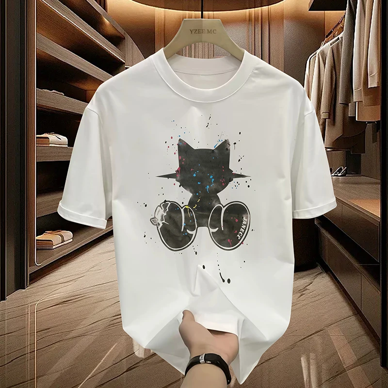 【臻.轻奢男装-喷墨小猫】T2075新款时尚设计师潮流休闲百搭T恤