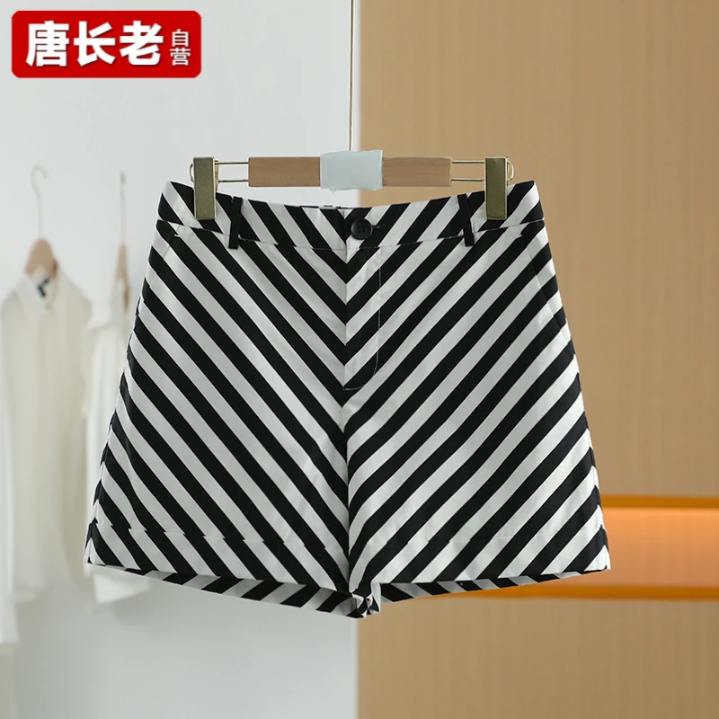 【半价q仓-唐长老自营】货号4773女装夏通勤条纹文艺轻熟短裤M
