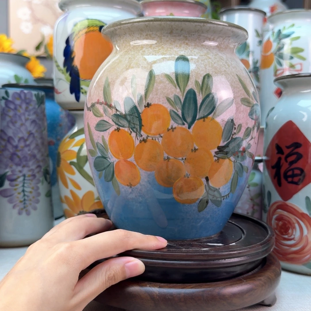 景德镇陶瓷手绘花瓶无孔