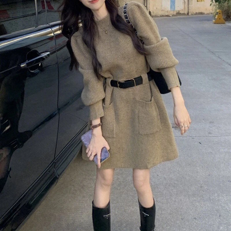秋冬新款洋气穿搭小个子减龄毛衣裙气质小香风宽松内搭针织连衣裙