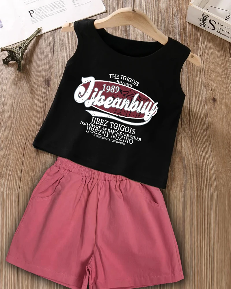 工装风夏季常规女休闲风套头套装宽松韩版运动裤女孩休闲女童