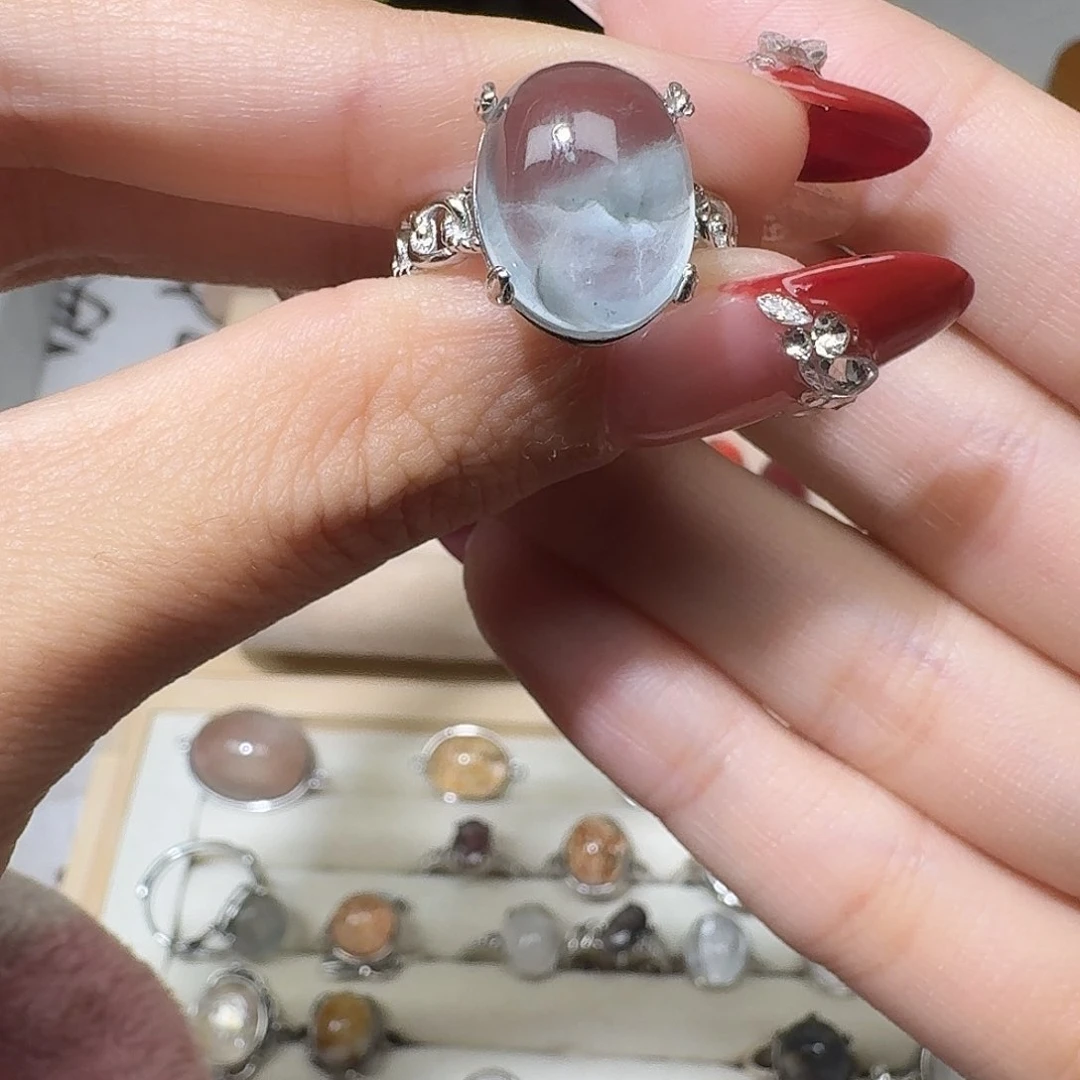 水晶定制款蓝兔毛戒指不退换未镶嵌不*