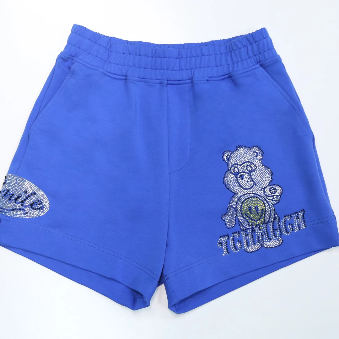 TCH-潮牌小熊字母烫钻蓝色短裤休闲时尚百搭款T21121C3007