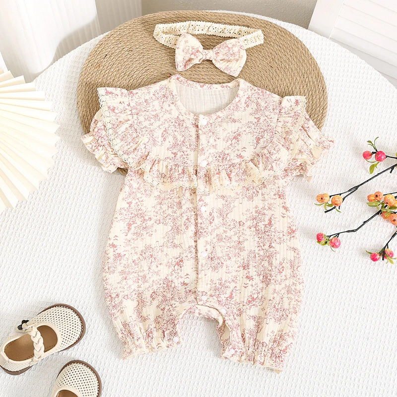 婴儿夏装中国风水墨画公主服连体衣新生儿女宝宝百天周岁哈衣薄款